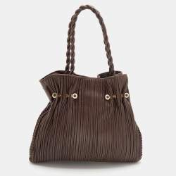 Bvlgari Brown Pleated Leather Twistino Tina Shopper Tote