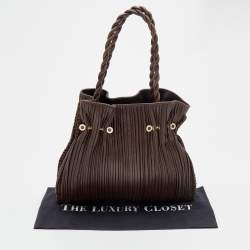 Bvlgari Brown Pleated Leather Twistino Tina Shopper Tote