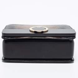 Bvlgari Metallic/Black Lizard,Perspex and Leather Small Flap Cover Shoulder Bag