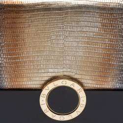 Bvlgari Metallic/Black Lizard,Perspex and Leather Small Flap Cover Shoulder Bag