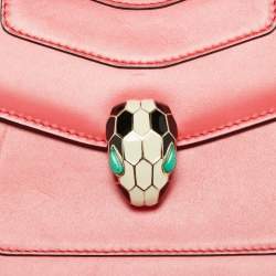 Pre Owned Bvlgari Pink Leather Serpenti Forever Flap Top Handle Bag