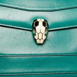 Pre Owned Bvlgari Green Leather Medium Serpenti Forever Flap Shoulder Bag