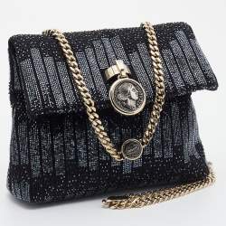 Bvlgari Black Satin Beads Embellished Monette Chain Shoulder Bag