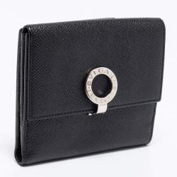 Pre Owned Bvlgari Black Leather Clasp Bifold Wallet