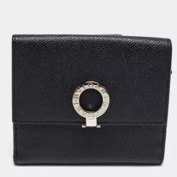 Pre Owned Bvlgari Black Leather Clasp Bifold Wallet