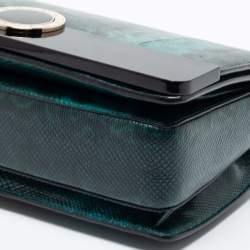 مملوكة مسبقًا حقيبة كتف بلغاري جلد كارونج وبريسبيكس أسود/ أخضر  غطاء قلاب 