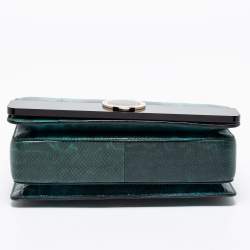 مملوكة مسبقًا حقيبة كتف بلغاري جلد كارونج وبريسبيكس أسود/ أخضر  غطاء قلاب 