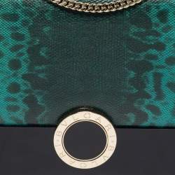 مملوكة مسبقًا حقيبة كتف بلغاري جلد كارونج وبريسبيكس أسود/ أخضر  غطاء قلاب 