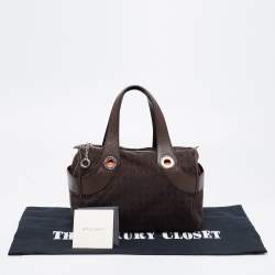 Bvlgari Brown Logo Mania Fabric and Leather Boston Bag