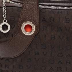 Bvlgari Brown Logo Mania Fabric and Leather Boston Bag