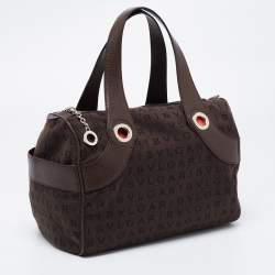 Bvlgari Brown Logo Mania Fabric and Leather Boston Bag