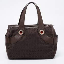 Bvlgari Brown Logo Mania Fabric and Leather Boston Bag