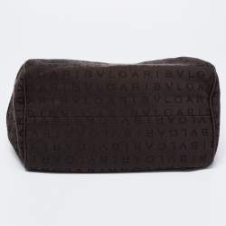 Bvlgari Brown Logo Mania Fabric and Leather Boston Bag