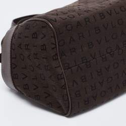 Bvlgari Brown Logo Mania Fabric and Leather Boston Bag