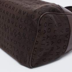 Bvlgari Brown Logo Mania Fabric and Leather Boston Bag