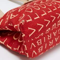 Pre Owned حقيبة بلغاري باجيت جلد وقماش مانيا شعار بيج / حمراء 