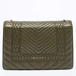 Pre Owned Bvlgari Olive Green Quilted Scaglie Leather Medium Serpenti Forever Shoulder Bag