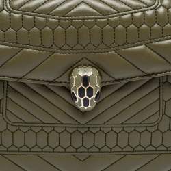 Pre Owned Bvlgari Olive Green Quilted Scaglie Leather Medium Serpenti Forever Shoulder Bag