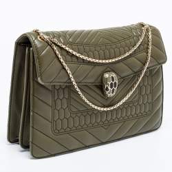 Pre Owned Bvlgari Olive Green Quilted Scaglie Leather Medium Serpenti Forever Shoulder Bag