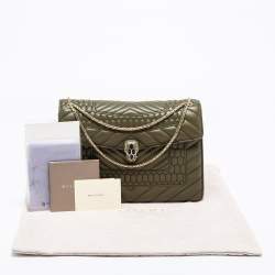 Pre Owned Bvlgari Olive Green Quilted Scaglie Leather Medium Serpenti Forever Shoulder Bag