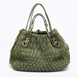 Pre Owned Bvlgari Green Willow Matelassé Leather Monete Tote