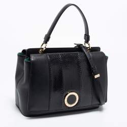 Bvlgari Black Leather and Snakeskin Top Handle Bag