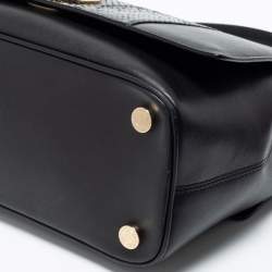Bvlgari Black Leather and Snakeskin Top Handle Bag