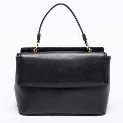 Bvlgari Black Leather and Snakeskin Top Handle Bag