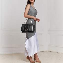 Bvlgari Black Leather and Snakeskin Top Handle Bag