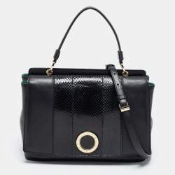 Bvlgari Black Leather and Snakeskin Top Handle Bag