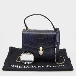 Bvlgari Navy Blue Karung Serpenti Forever Flap Top Handle Bag