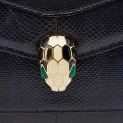 Bvlgari Navy Blue Karung Serpenti Forever Flap Top Handle Bag