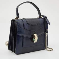 Bvlgari Navy Blue Karung Serpenti Forever Flap Top Handle Bag