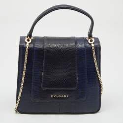 Bvlgari Navy Blue Karung Serpenti Forever Flap Top Handle Bag