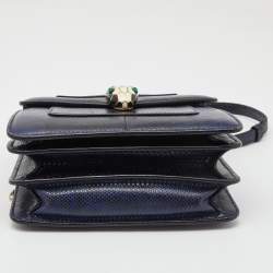 Bvlgari Navy Blue Karung Serpenti Forever Flap Top Handle Bag