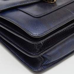 Bvlgari Navy Blue Karung Serpenti Forever Flap Top Handle Bag