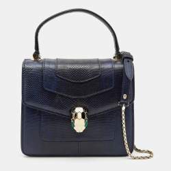 Bvlgari Navy Blue Karung Serpenti Forever Flap Top Handle Bag