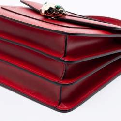 Pre Owned Bvlgari Red Leather Serpenti Forever Top Handle Bag