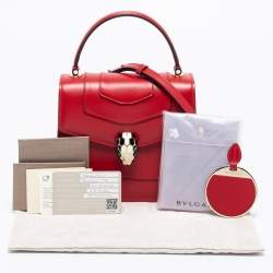 Pre Owned Bvlgari Red Leather Serpenti Forever Top Handle Bag