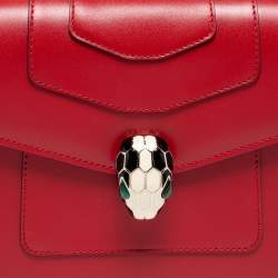 Pre Owned Bvlgari Red Leather Serpenti Forever Top Handle Bag