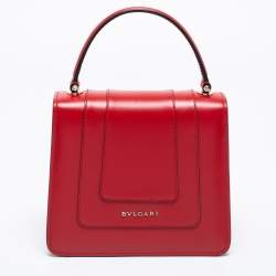Pre Owned Bvlgari Red Leather Serpenti Forever Top Handle Bag