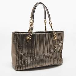 Pre Owned Bvlgari Metallic Grey Leather Monte Plisse Shopper Tote