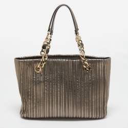 Pre Owned Bvlgari Metallic Grey Leather Monte Plisse Shopper Tote