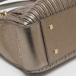 Pre Owned Bvlgari Metallic Grey Leather Monte Plisse Shopper Tote