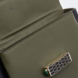 Bvlgari Green/Black Leather Medium Serpenti Viper Top Handle Bag