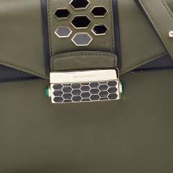Bvlgari Green/Black Leather Medium Serpenti Viper Top Handle Bag
