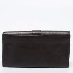 Pre Owned Bvlgari Dark Brown Leather Double Ring Flap Continental Wallet