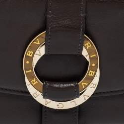 Pre Owned Bvlgari Dark Brown Leather Double Ring Flap Continental Wallet