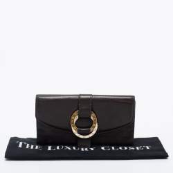 Pre Owned Bvlgari Dark Brown Leather Double Ring Flap Continental Wallet