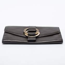Pre Owned Bvlgari Dark Brown Leather Double Ring Flap Continental Wallet